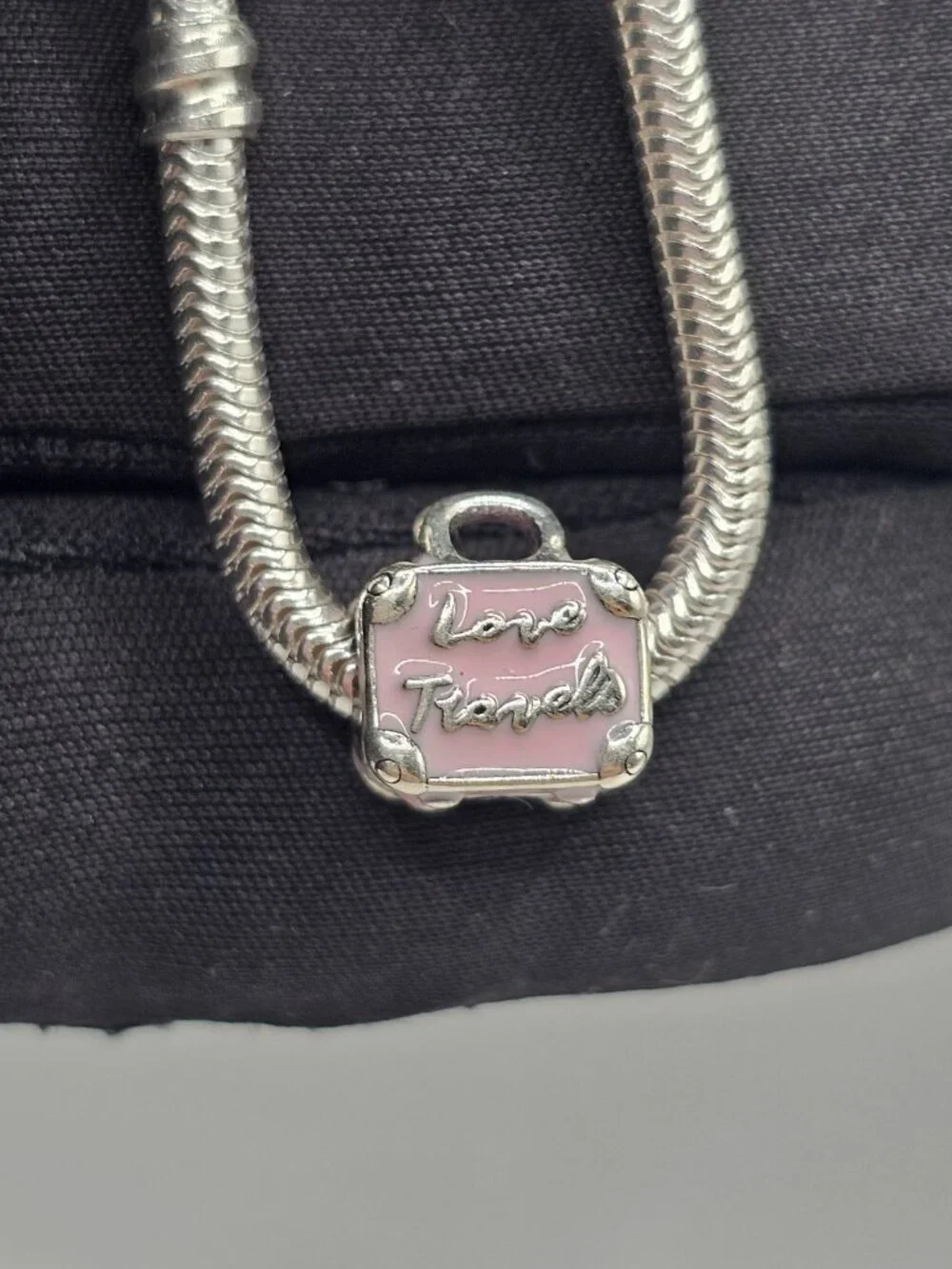 Sterling Silver 925 Rhodium Plated Pink Travel Bag 
